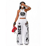 Casual Hip Hop Print Tank Top & Wide Leg Pants Set