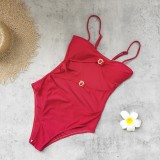 Women's Solid Cutout One-Piece Swimsuit with Mesh Skirt Two-Piece Set