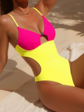 Sexy Low Back Color Block Slim Fit One-Piece Bikini Swimsuit
