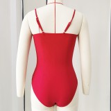 Women's Solid Cutout One-Piece Swimsuit with Mesh Skirt Two-Piece Set