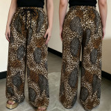 Women's Beaded Drawstring Loose Print Casual Wide Leg Pants