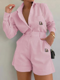 Casual Linen Solid Shirt & Drawstring Wide Leg Shorts Set