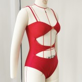Women's Solid Cutout One-Piece Swimsuit with Mesh Skirt Two-Piece Set
