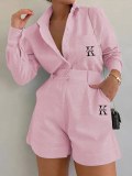 Casual Linen Solid Shirt & Drawstring Wide Leg Shorts Set