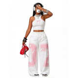 Casual Hip Hop Print Tank Top & Wide Leg Pants Set