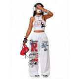 Casual Hip Hop Print Tank Top & Wide Leg Pants Set
