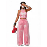 Casual Hip Hop Print Tank Top & Wide Leg Pants Set