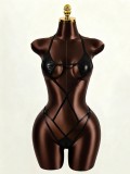 Women's Metallic Gold Cutout Low Back One-Piece Bikini Swimsuit