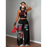 Casual Hip Hop Print Tank Top & Wide Leg Pants Set