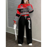 Casual Geometric Print Round Neck Long Sleeve Top & Pants Set