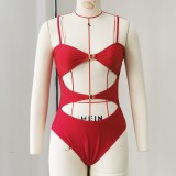 Women's Solid Cutout One-Piece Swimsuit with Mesh Skirt Two-Piece Set