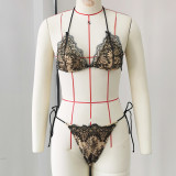 Women's Halter Neck Low Back Lace-Up Bikini & Lace Patchwork Pants Two-Piece Swimsuit