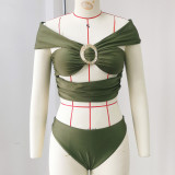 Women's Off Shoulder Bikini & Skirt Swimsuit Set