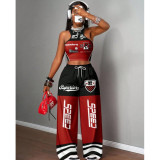 Casual Hip Hop Print Tank Top & Wide Leg Pants Set