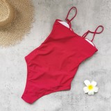 Women's Solid Cutout One-Piece Swimsuit with Mesh Skirt Two-Piece Set