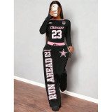 Letter Print Casual Long Sleeve Top & Wide Leg Pants Two-Piece Set