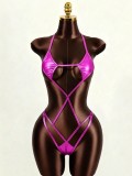 Women's Metallic Gold Cutout Low Back One-Piece Bikini Swimsuit