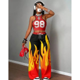 Casual Hip Hop Print Tank Top & Wide Leg Pants Set