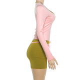 Summer Women's Sexy Long Sleeve Lace-Up Bodycon Mini Skirt Set