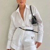 Casual Linen Solid Shirt & Drawstring Wide Leg Shorts Set