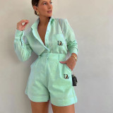 Casual Linen Solid Shirt & Drawstring Wide Leg Shorts Set
