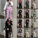 Casual Geometric Print Round Neck Long Sleeve Top & Pants Set