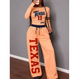 Letter Print Casual Long Sleeve Top & Wide Leg Pants Two-Piece Set