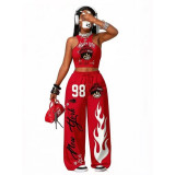 Casual Hip Hop Print Tank Top & Wide Leg Pants Set