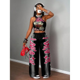 Casual Hip Hop Print Tank Top & Wide Leg Pants Set