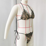 Women's Halter Neck Low Back Lace-Up Bikini & Lace Patchwork Pants Two-Piece Swimsuit