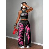 Casual Hip Hop Print Tank Top & Wide Leg Pants Set