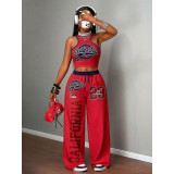 Casual Hip Hop Print Tank Top & Wide Leg Pants Set