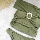 Women's Off Shoulder Bikini & Skirt Swimsuit Set