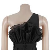 Women Mesh Slash Shoulder Formal Party Wide Leg Jumpsuit