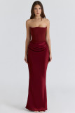 Women Sexy Strapless Boned Ruched Bodycon Dress