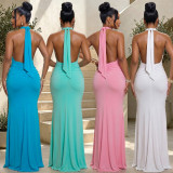 Women Halter Neck V Neck Ruched Mermaid Formal Party Dress