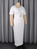 Plus Size Women White Rhinestone Square Neck Short Sleeve Embellished Bodycon Dress