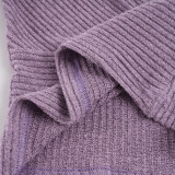 Women Sexy Purple Ribbed Crisscross Long Sleeve T-shirt