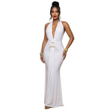 Women Halter Neck V Neck Ruched Mermaid Formal Party Dress