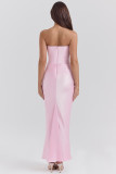 Women Sexy Strapless Boned Ruched Bodycon Dress