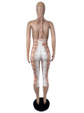 Women Sexy Snake Print Tie Sleeveless Backless Jumpsuit