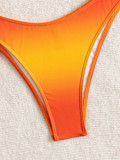 Women Gradient Halter Neck Tie Sexy Slash Shoulder Long Sleeve Top and Shorts 4 Piece Swimwear Set