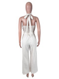Women Sexy Solid Vest and Lace-Up Pants Two Piece Set