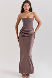 Women Sexy Strapless Boned Ruched Bodycon Dress