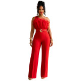 Women Mesh Slash Shoulder Formal Party Wide Leg Jumpsuit