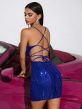 Women Royal Blue Sequin Bodycon Strap Dress