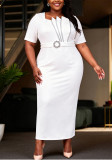 Plus Size Women White Rhinestone Square Neck Short Sleeve Embellished Bodycon Dress