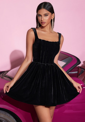 Women Velvet Strapless Mini Dress Boned Waist Formal Party Dress