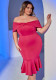 Plus Size Women Red Off Shoulder Bow Sexy Mermaid Formal Party Bodycon Dress