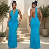 Women Halter Neck V Neck Ruched Mermaid Formal Party Dress